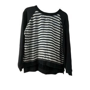 The Kooples Sport Sweatshirt Black White Striped Womens Size 2 Cropped Shirt Top